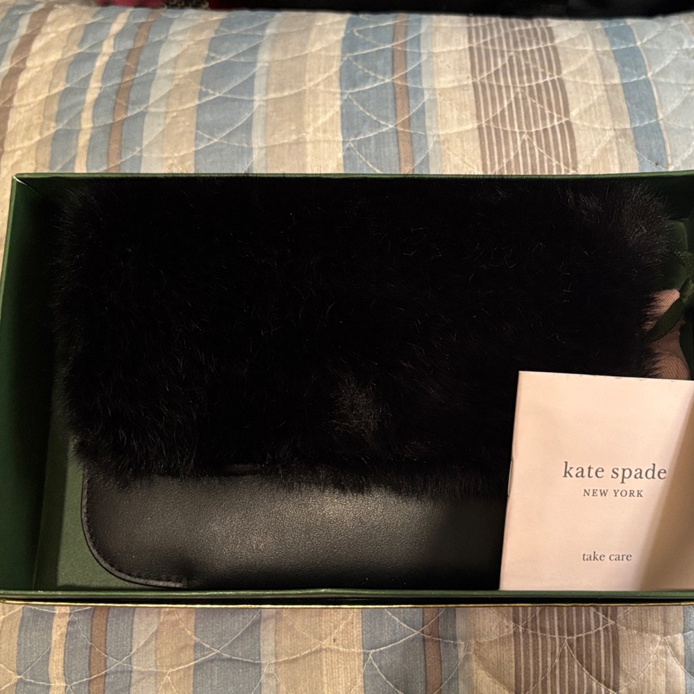 kate spade Black Fur & Leather Clutch
